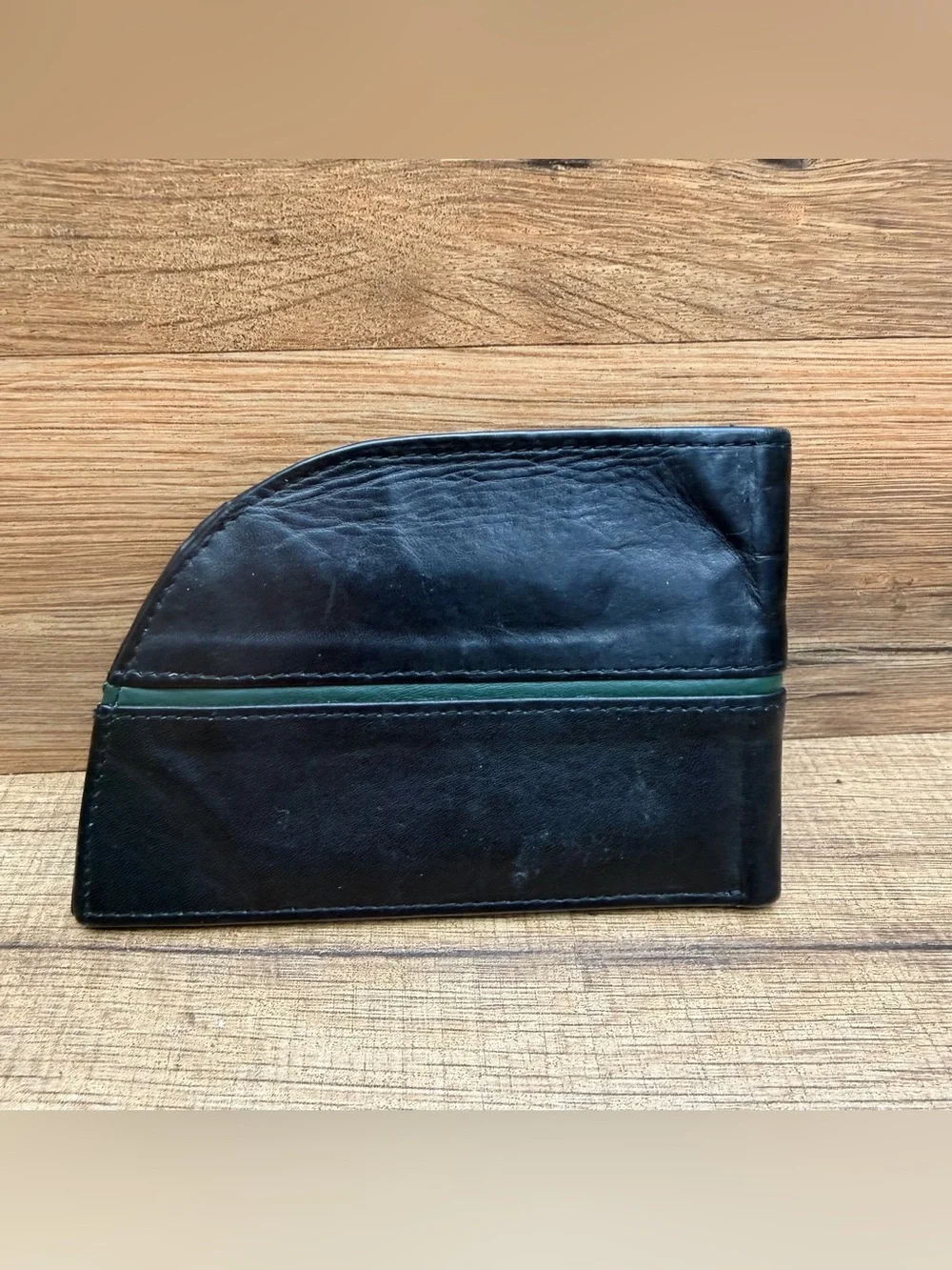 Rogue wallet Black Leather Card Holder with Green Accent